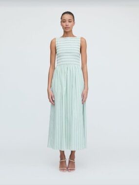 Hill House Mint Green and White Striped Midi Dress